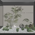 Indoor Garden Miniature With Small Tree Cacti Rabbit Decoration Round Lamp And White Pebbles