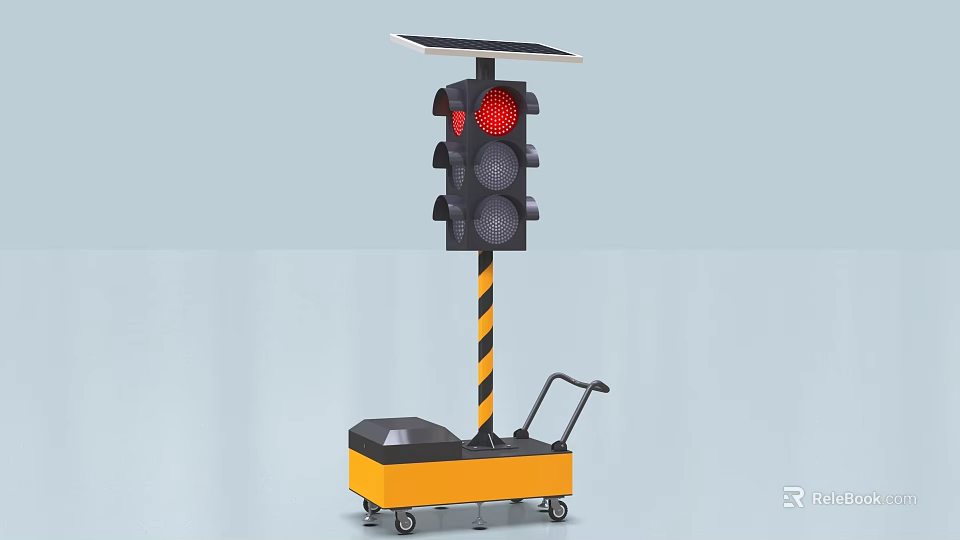 Solar Powered Mobile Traffic Light With Black And Yellow Stripes 3d model 