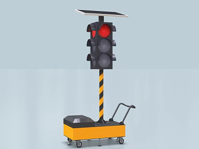 Solar Powered Mobile Traffic Light With Black And Yellow Stripes 3d model