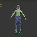 3D Character Model With White Long Sleeve Top Red Mask Blue Pants And Black Boots