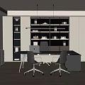Modern Office Interior Design With Work Desk Office Chairs Bookshelf And Pendant Lights