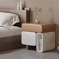 Modern Wooden Top White Base Bedside Table With Small Plant In Vase And Bedroom Decor