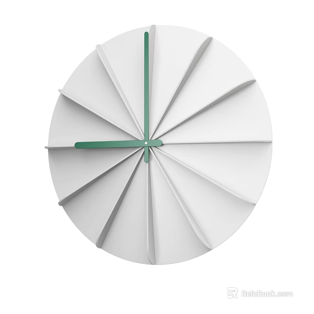 Modern White Wall Clock With Green Hands And Folded Geometric Dial Design 3d model 