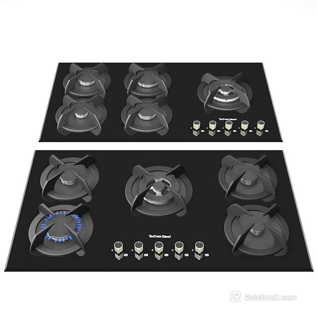 Sunflame Black Gas Cooktop with Multiple Burners and Control Knobs for Home Kitchen 3d model 
