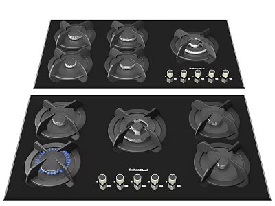 Sunflame Black Gas Cooktop with Multiple Burners and Control Knobs for Home Kitchen 3d model