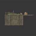 Modern Landscape Stone Structure With Carved Walls Rooftop Plants And Wooden Frames