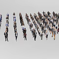 Group of People in Different Clothing Standing and Walking on White Background