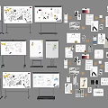 Comprehensive Collection of Musical Instruments and Art Supplies with Whiteboard Designs and Drawing Tools