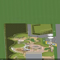 Green Park Landscape With Circular Playground Walking Paths And Lawn Areas 3d model