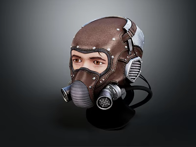Leather Tactical Gas Mask With Metal Accents And Filter Canisters Design 3d model