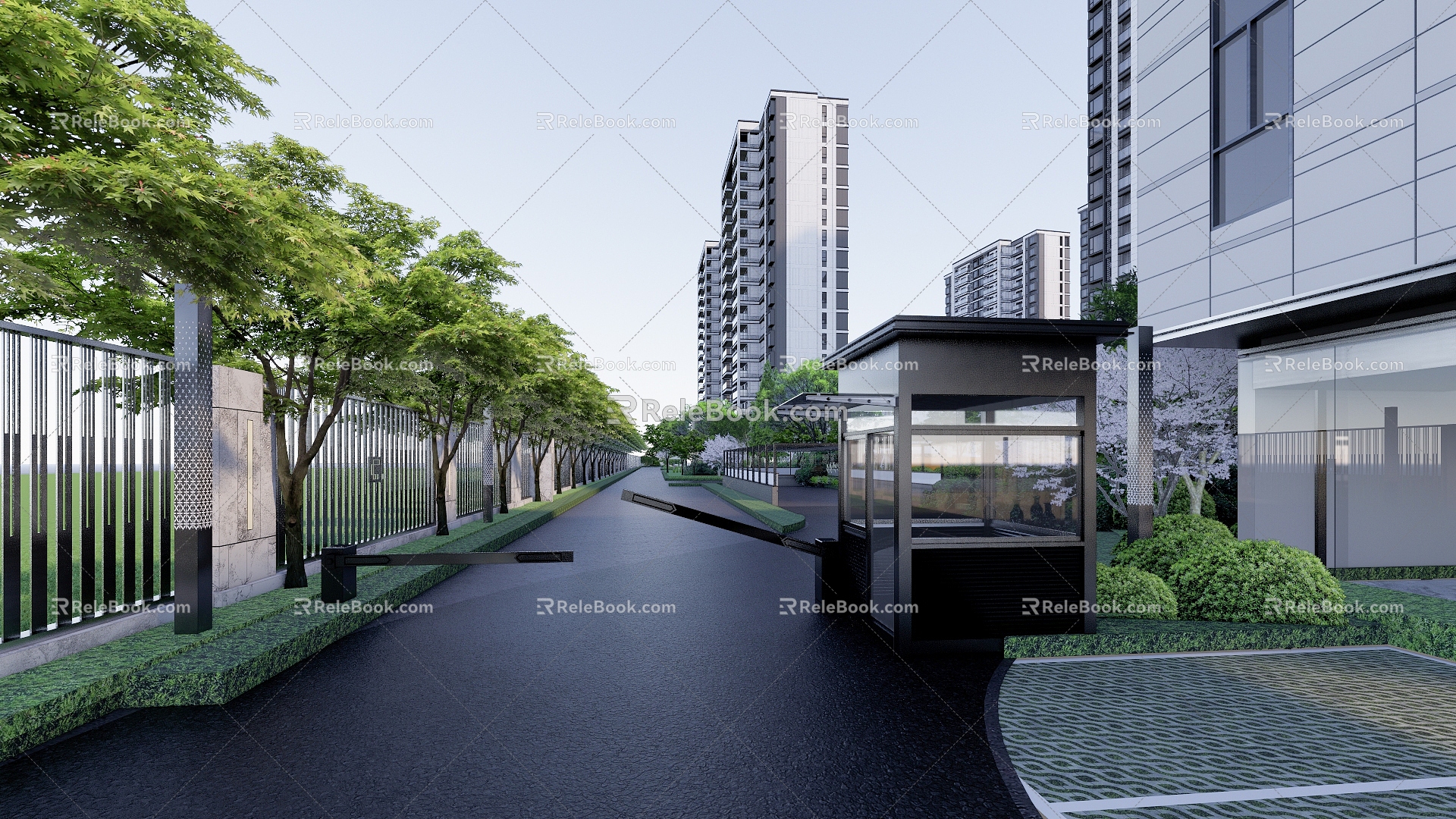 Modern landscape residential area garage entrance basement entrance car blocking booth model