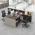 Modern Office Desk Workspace With Dual Monitors Computer Chair Files And Green Plants