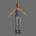 Woman With Red Hair In Sleeveless Tank Top And Gray Jeans Wearing Black Boots