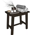 Bathroom Accessories on Wooden Stool with Rolled Towels Bath Products Soap Tray and Decorative Branches
