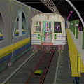 Subway Tunnel Platform With Train Number 7 Yellow Safety Lines And Green Pillars