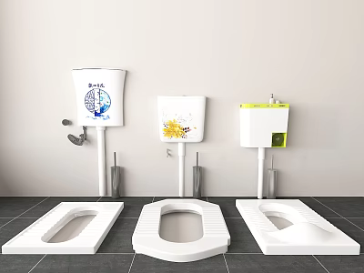 Modern Bathroom Combination With Floor Mounted Toilets And Decorative Tank Designs 3d model