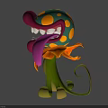 Colorful Cartoon Plant with Exaggerated Mouth Teeth Tongue Yellow Petals and Green Curly Vines