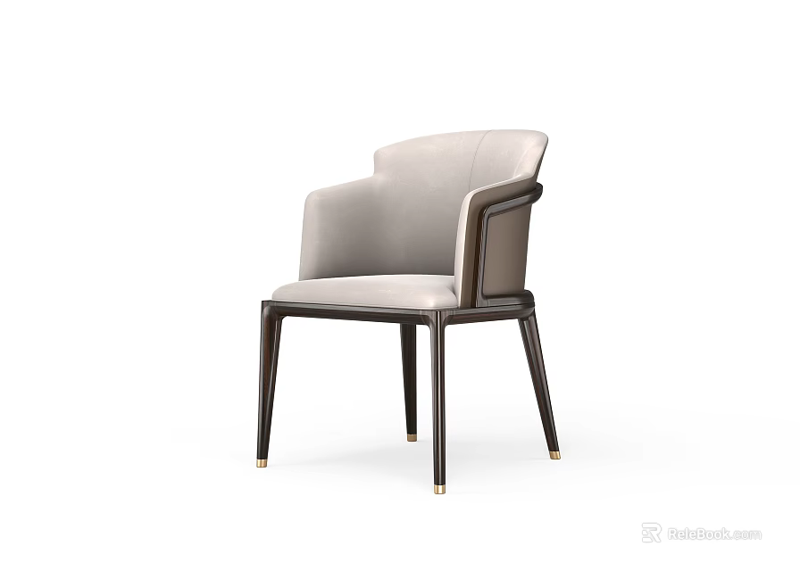 Modern Upholstered Leisure Chair With Light Seat Dark Wooden Frame And Slim Gold Accent Legs 3d model 
