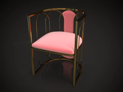 Modern Leisure Chair With Golden Metal Frame And Pink Cushion Design 3d model