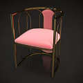 Modern Leisure Chair With Golden Metal Frame And Pink Cushion Design