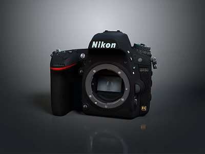 Nikon D850 Digital SLR Camera Featuring Black Body And Red Accent Details 3d model