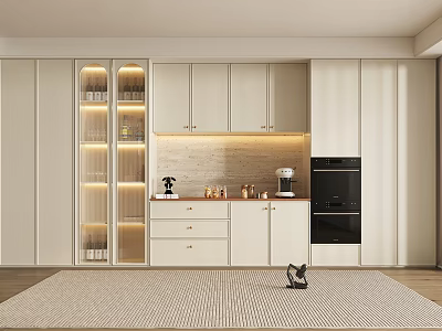 Modern Kitchen Wine Cabinet With Glass Door LED Lighting And Integrated Appliances 3d model