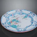 Elegant Decorative Plate With Blue White Pink Floral Bird Design For Tableware