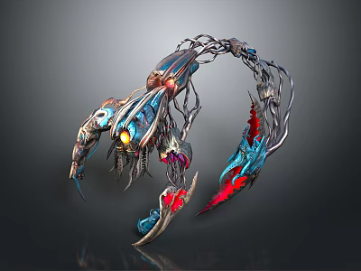 Sci-Fi Mechanical Creature Design With Glowing Eyes Sharp Claws Colorful Armor And Metallic Tentacles 3d model
