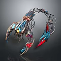 Sci-Fi Mechanical Creature Design With Glowing Eyes Sharp Claws Colorful Armor And Metallic Tentacles 3d model