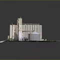 Tall Cylindrical Silos Storage Building With Round Red Roof Tank Green Grass Dirt Path