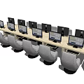 Modern Office Desks in Row Setup With Computers and Ergonomic Chairs 3d model