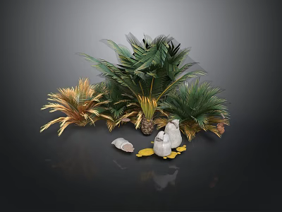 Green And Gold Palm Plants With Shells And White Pebbles Decorative Arrangement 3d model