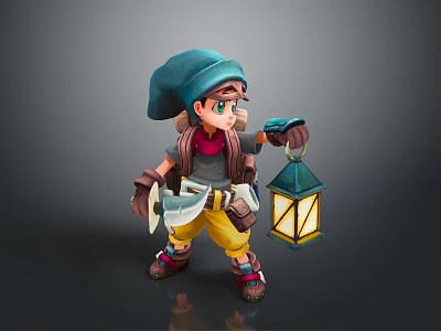 Colorful Lantern and Small Shovel Held by Cartoon Character in Daily Life Items 3d model