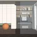Modern Glass Block Room Divider In Contemporary Interior With Herringbone Floor And Shelves
