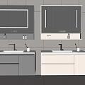 Modern Bathroom Vanity With Mirrors Lights And Gray White Cabinets Design 3d model