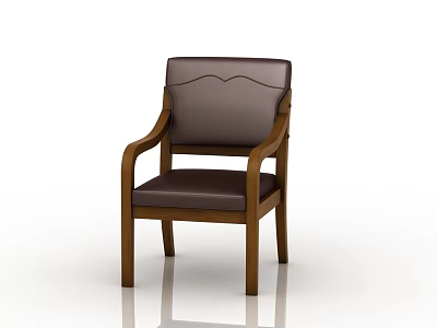 Dark Brown Leather Leisure Chair With Wooden Frame Armrests And Curved Stitching 3d model