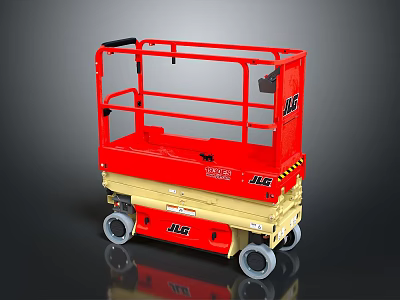 JLG Red Mobile Scissor Lift Aerial Work Platform With Guardrails And Wheels 3d model
