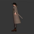Game Movie Character Wearing Black Hat Brown Long Coat Yellow Sweater Striped Pants Brown Shoes