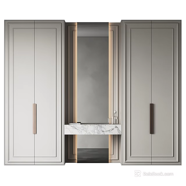 Modern Luxury Dresser With Gray Cabinetry Marble Top Gold Handles And Mirror Accent 3d model 