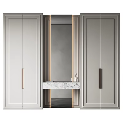 Modern Luxury Dresser With Gray Cabinetry Marble Top Gold Handles And Mirror Accent 3d model