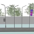 Multiple Outdoor Street Lights Featuring Trees Water Surface And Billboard In Public Area
