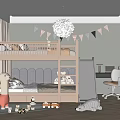 Cozy Kids Room With Bunk Bed Slide Stuffed Toys Desk Chair And Chandelier