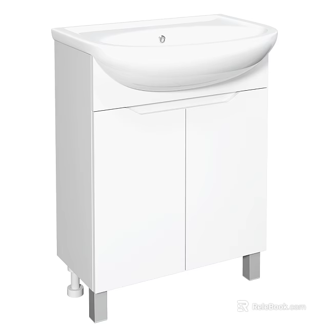 White Modern Washbasin Cabinet Unit with Double Doors and Ceramic Basin Design 3d model 