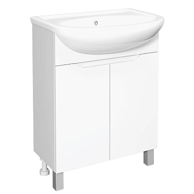White Modern Washbasin Cabinet Unit with Double Doors and Ceramic Basin Design 3d model