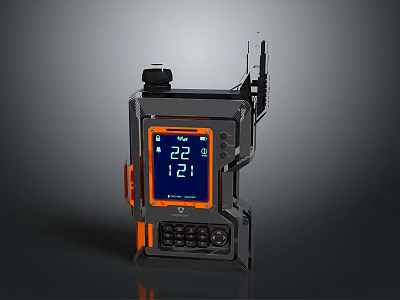 Portable Digital Measuring Device Featuring Temperature Readings Orange Gray Casing And Control Buttons 3d model