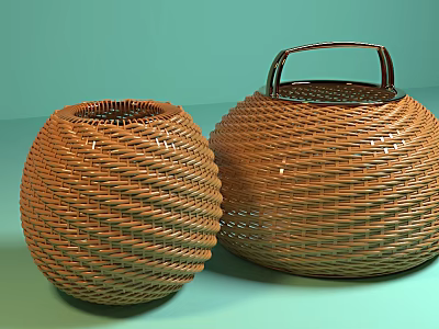 Two Round Woven Wicker Storage Baskets For Home Organization And Decoration 3d model