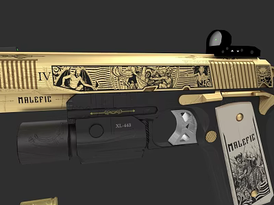 Gold HALLEFIE Pistol With Intricate Engravings Scope And Decorative Design 3d model