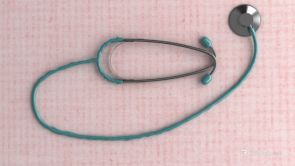Professional Medical Stethoscope With Teal Tubing On Pink Textured Surface For Healthcare 3d model 