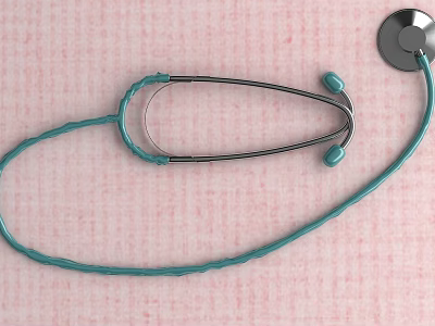 Professional Medical Stethoscope With Teal Tubing On Pink Textured Surface For Healthcare 3d model