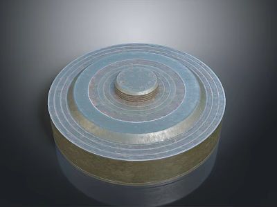 Modern Circular Multi layered Metal Weapon With Concentric Circle Design And Silver Gray Green Gold Layers 3d model